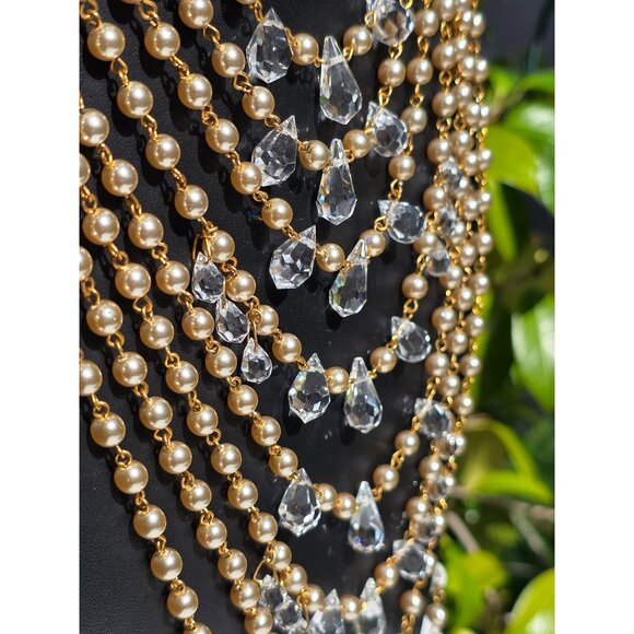 Rare Miriam Haskell 8 Tiered Crystal Gold Tone Faux Pearl Runway Statement - Picture 9 of 16